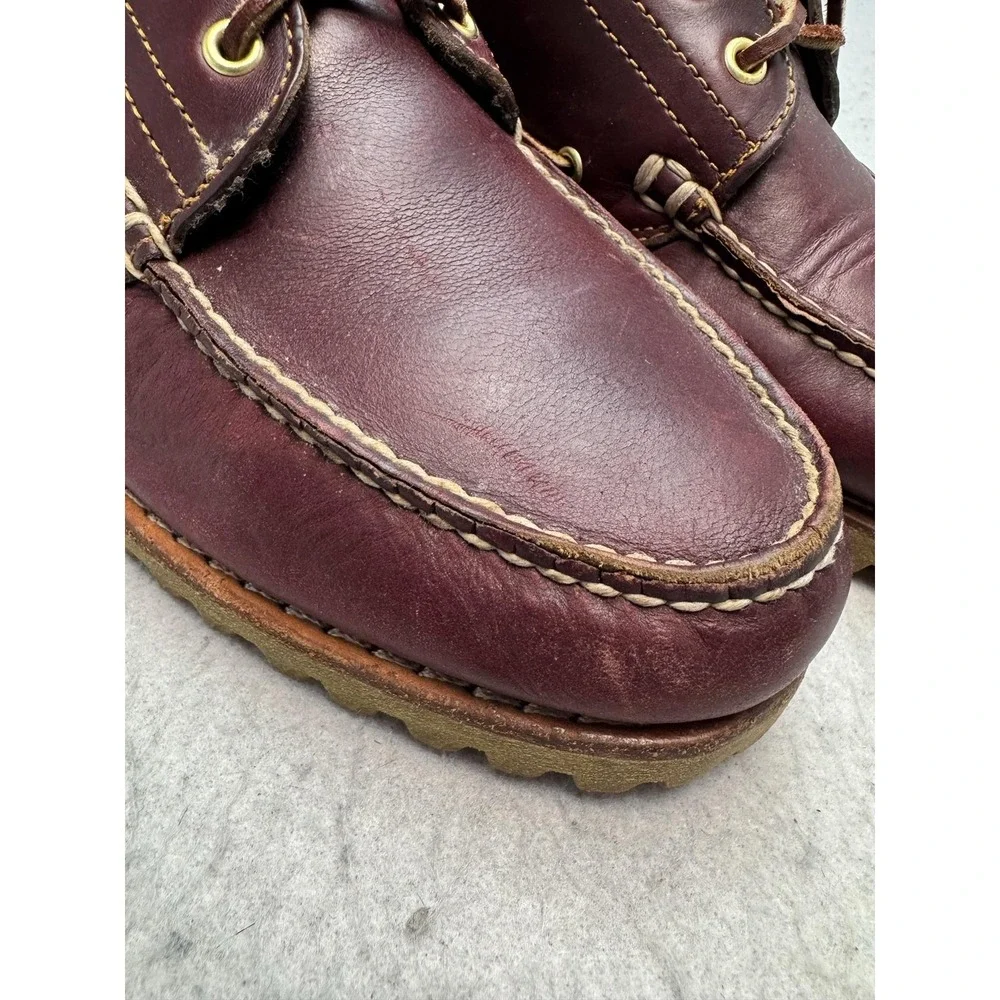 Timberland 3 Eye Burgundy Shoes Mens 11.5 Leather Lug Sole Boat Loafers 50009